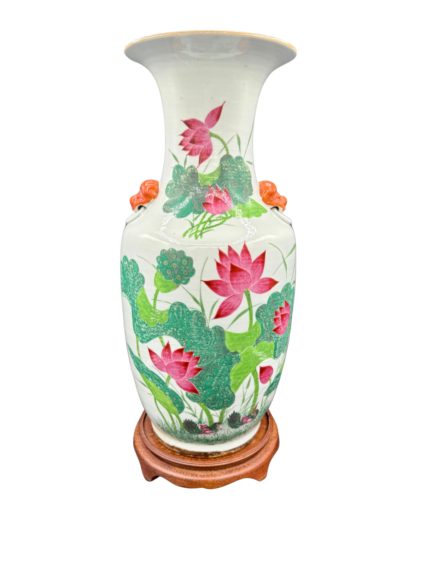 Qing Dynasty Porcelain Temple Vase with Lotus Motif – 19"
