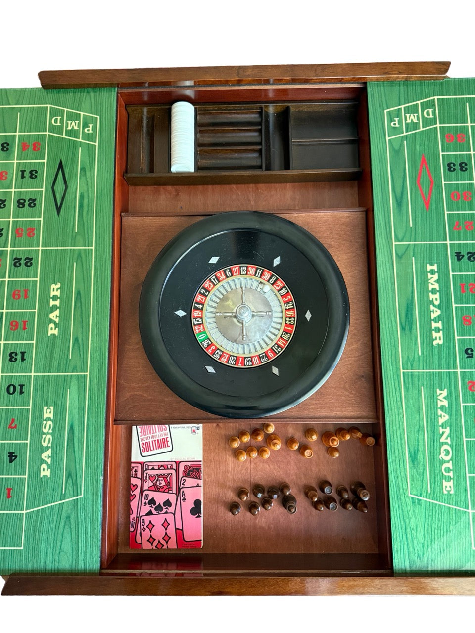 Vintage 1970s Italian Marquetry Game Table & Chairs – Chess, Roulette & Backgammon