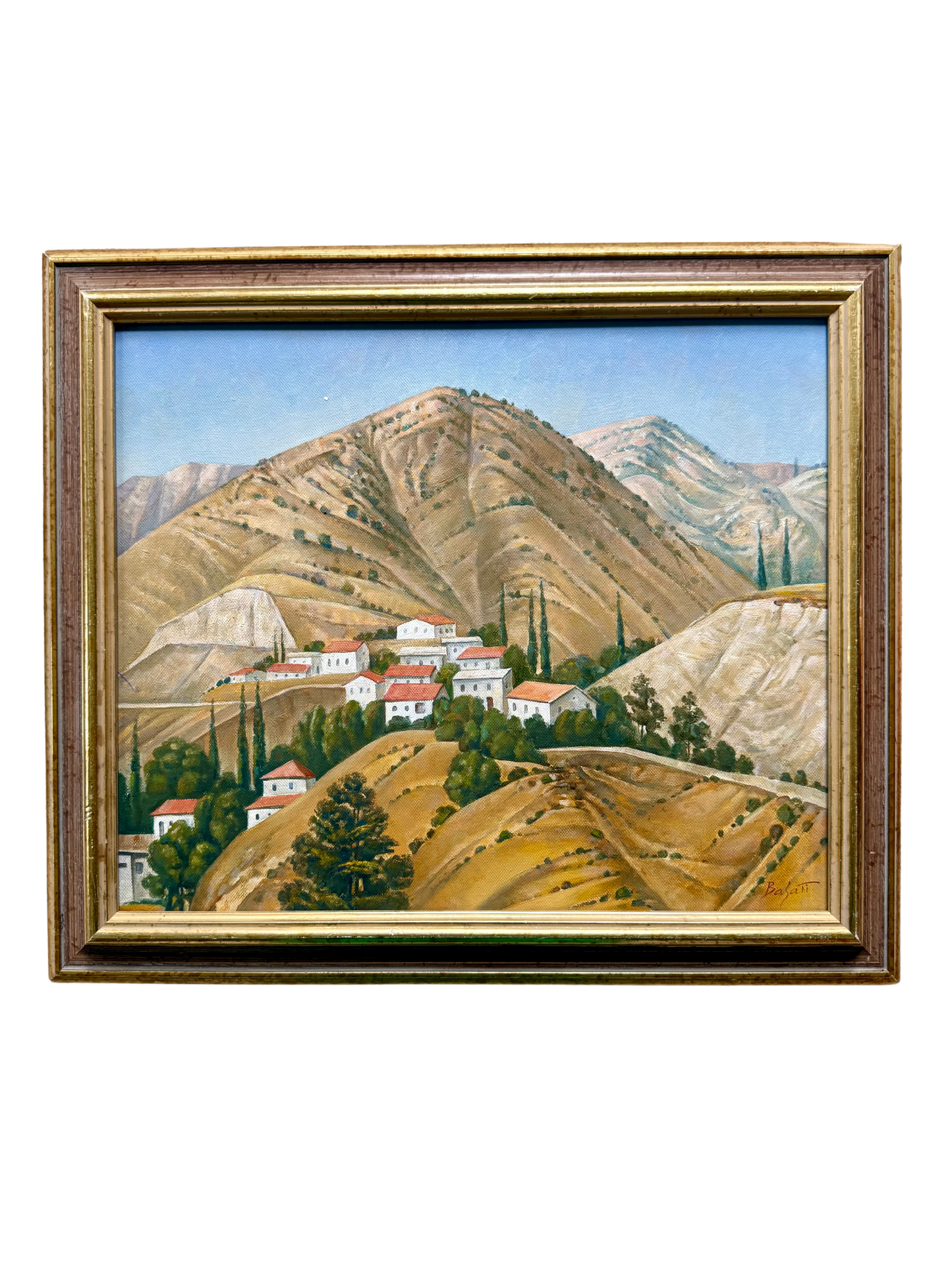 Cyprus Village Landscape – Oil on Canvas, Signed by Bazati