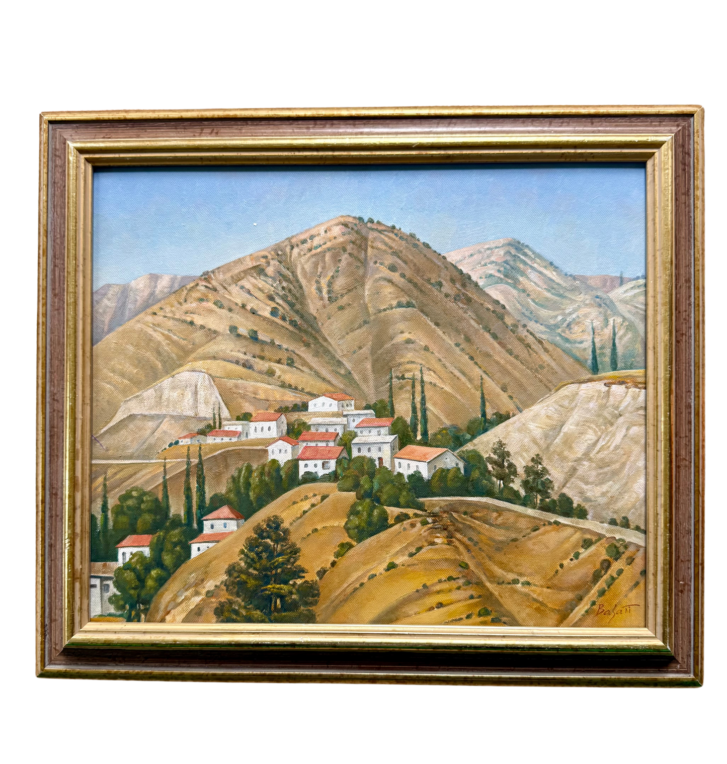 Cyprus Village Landscape – Oil on Canvas, Signed by Bazati