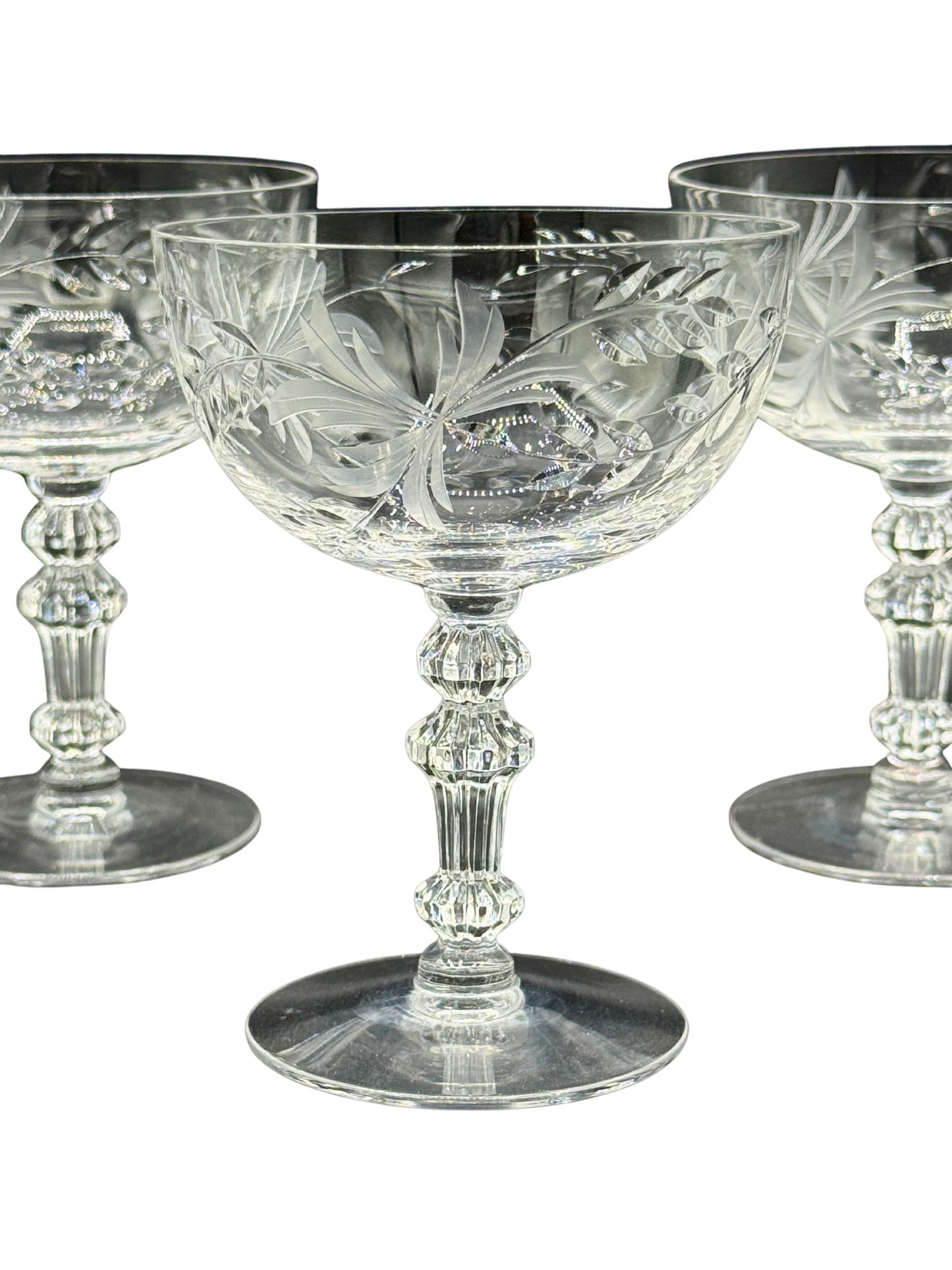 Vintage Etched Crystal Champagne Coupes – Set of 5