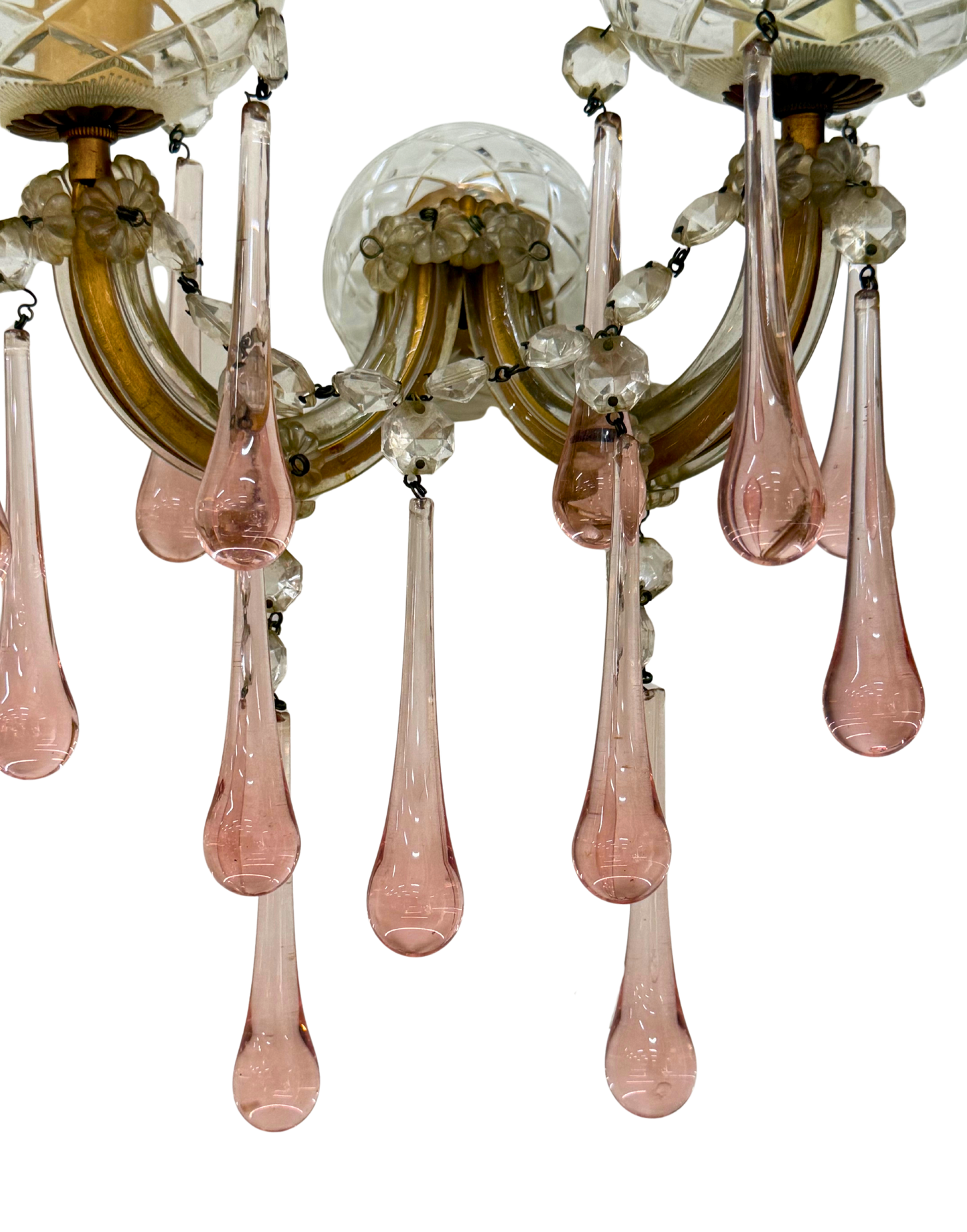 French Pink Apricot Glass Bobeche Wall Sconce – Vintage French Double-Arm Light