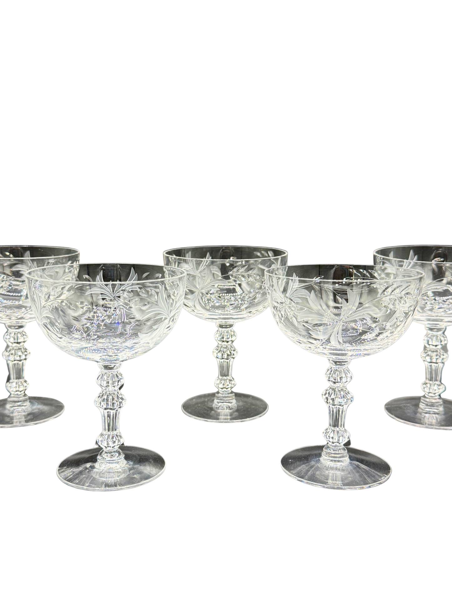 Vintage Etched Crystal Champagne Coupes – Set of 5
