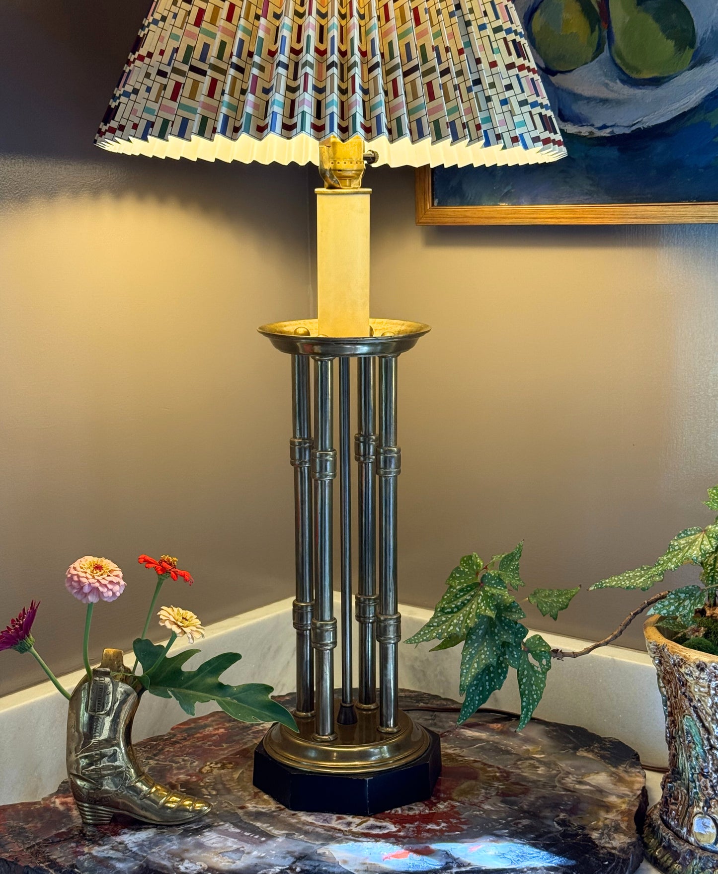 Tall Faux Bamboo Brass Table Lamp – Hollywood Regency Style