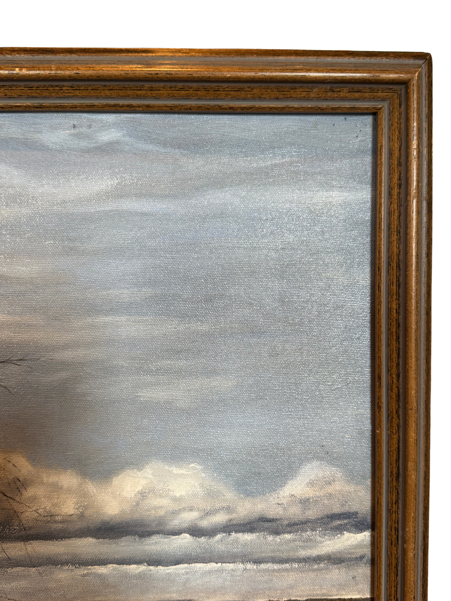 Close-up of sky and clouds over water in nautical oil landscape painting