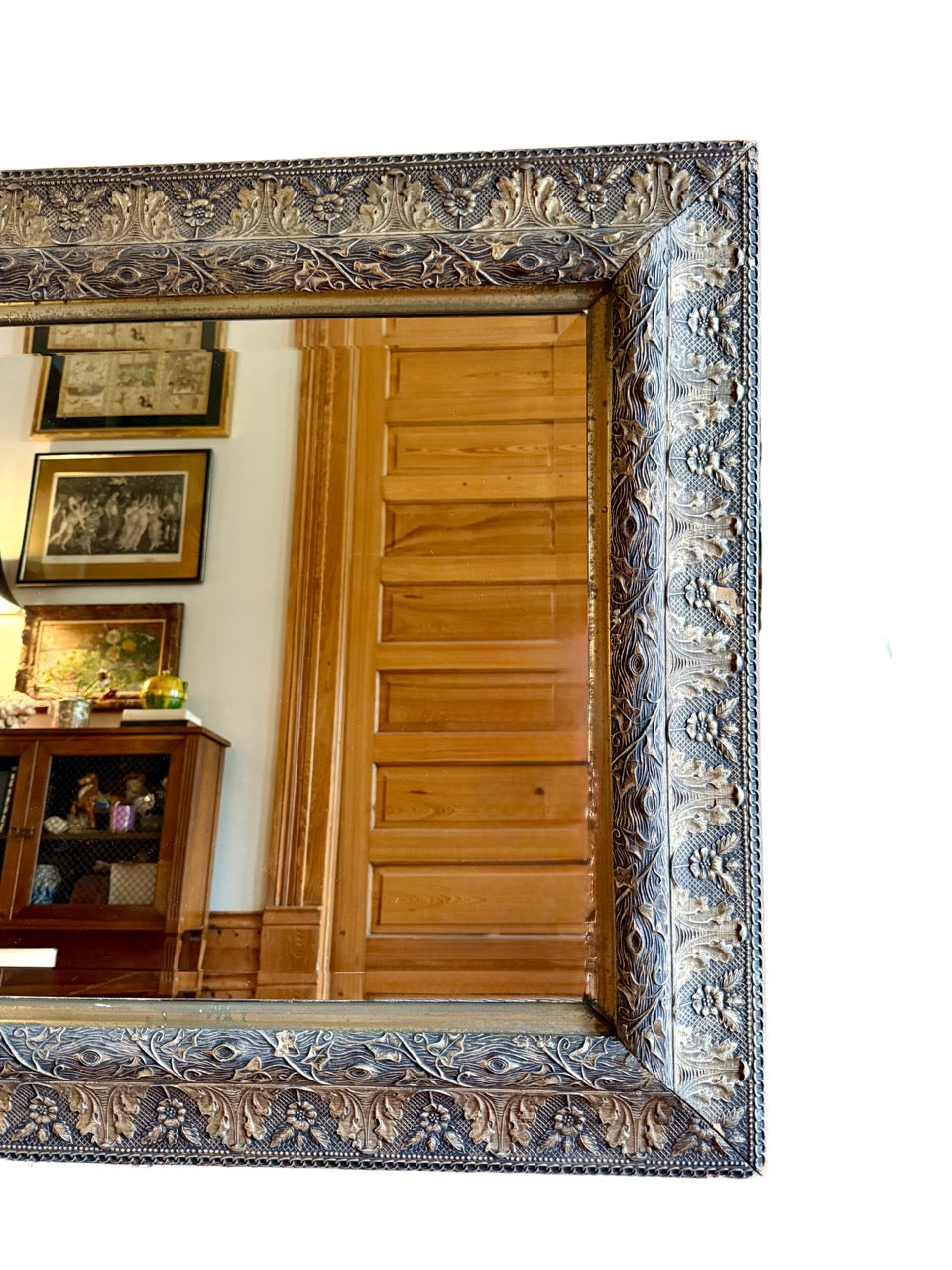 “19th c. French‑Style Silver‑Leaf Gilt Beveled Mirror 43″ W × 34.5″ H – Carved Louis‑Philippe Frame”