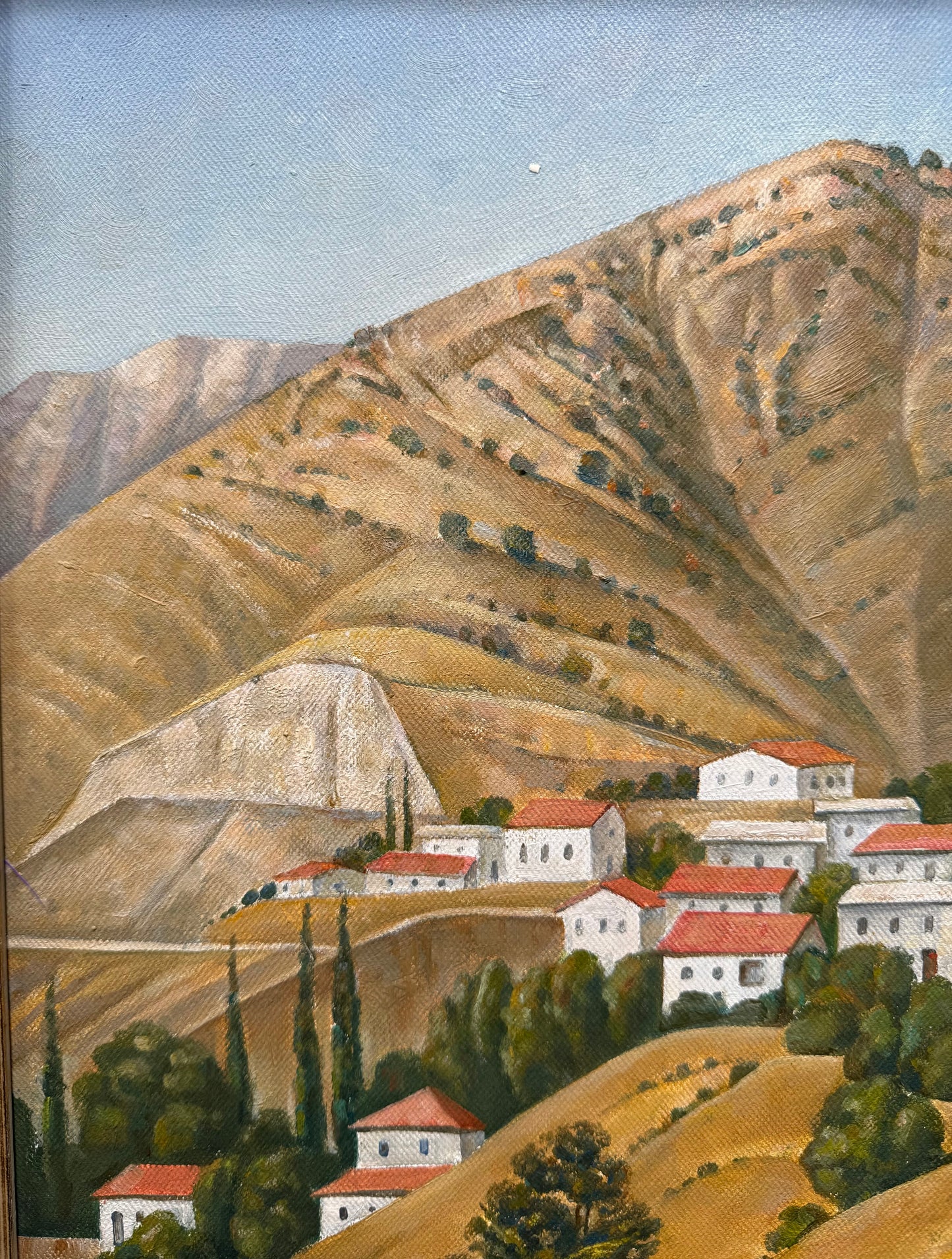 Cyprus Village Landscape – Oil on Canvas, Signed by Bazati