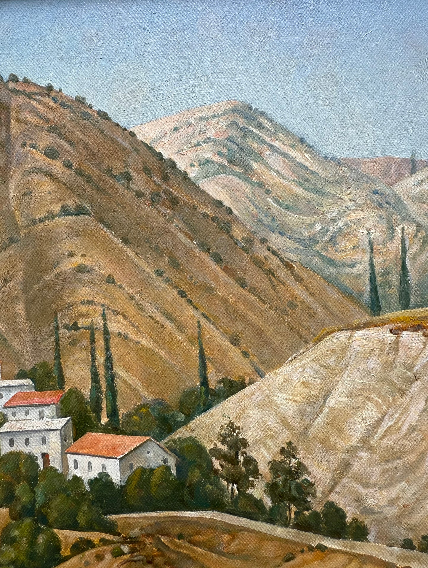 Cyprus Village Landscape – Oil on Canvas, Signed by Bazati