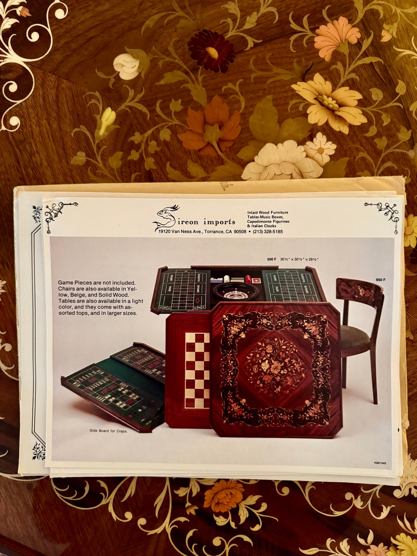 Vintage 1970s Italian Marquetry Game Table & Chairs – Chess, Roulette & Backgammon