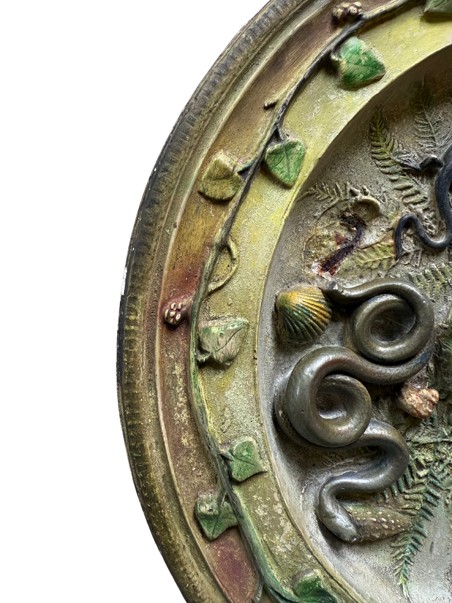 Palissy-Style Plaster Platter – Frogs, Snakes & Shells (c. early 20th century)