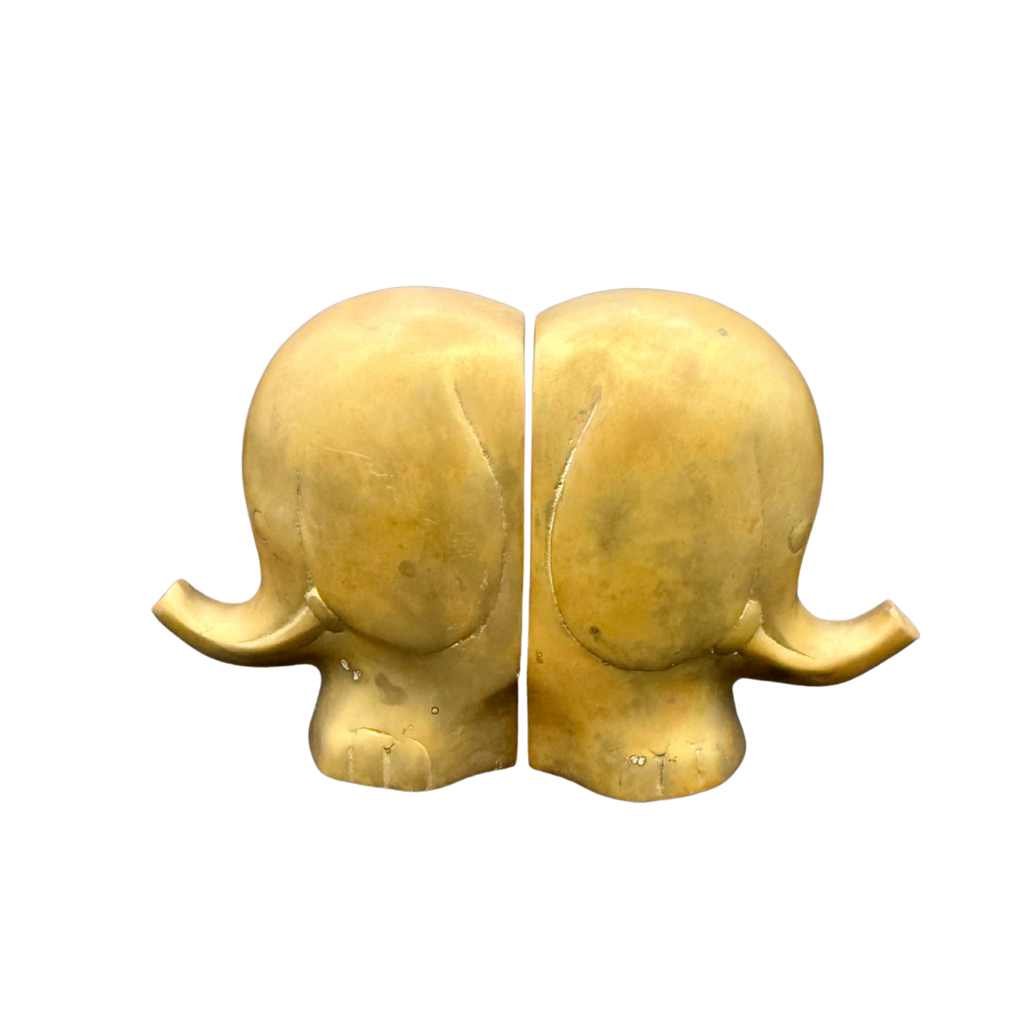 Pair of vintage brass elephant bookends facing inward, Colani-inspired design