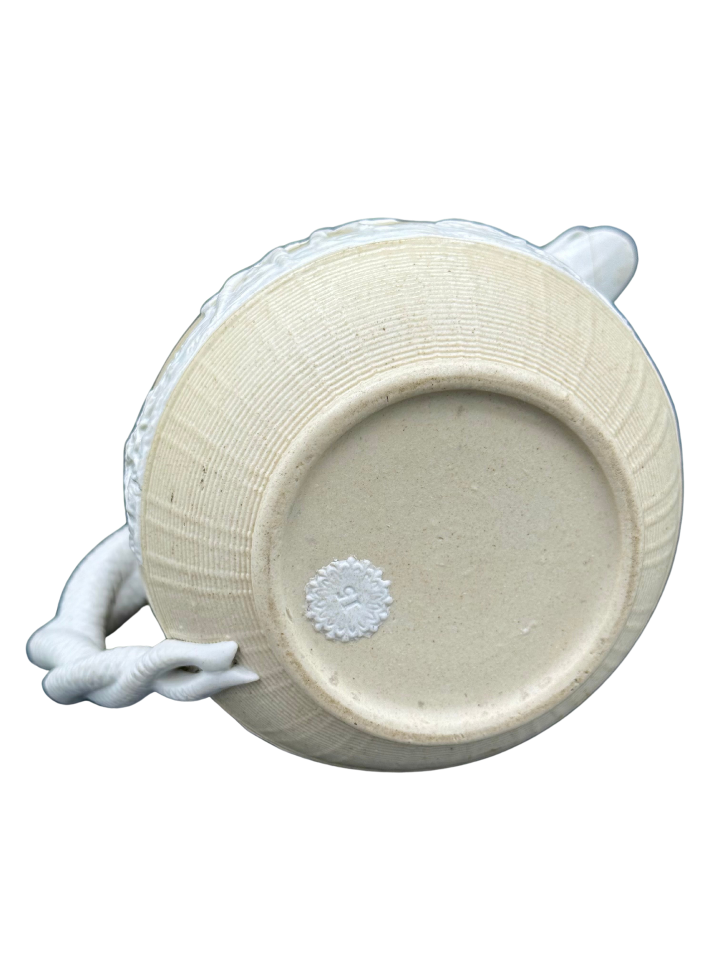 Base of antique Stephen Green stoneware jug with impressed mark and ribbed lower body