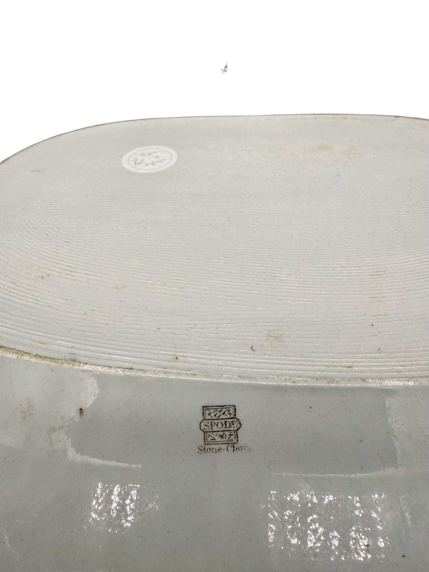 Printed Spode Stone-China backstamp on the underside of early 1800s English serving platter.