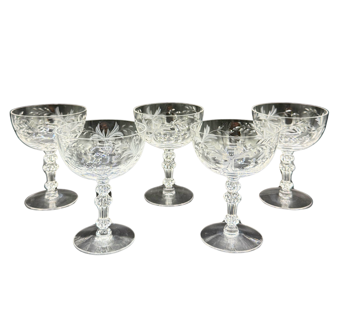 Vintage Etched Crystal Champagne Coupes – Set of 5