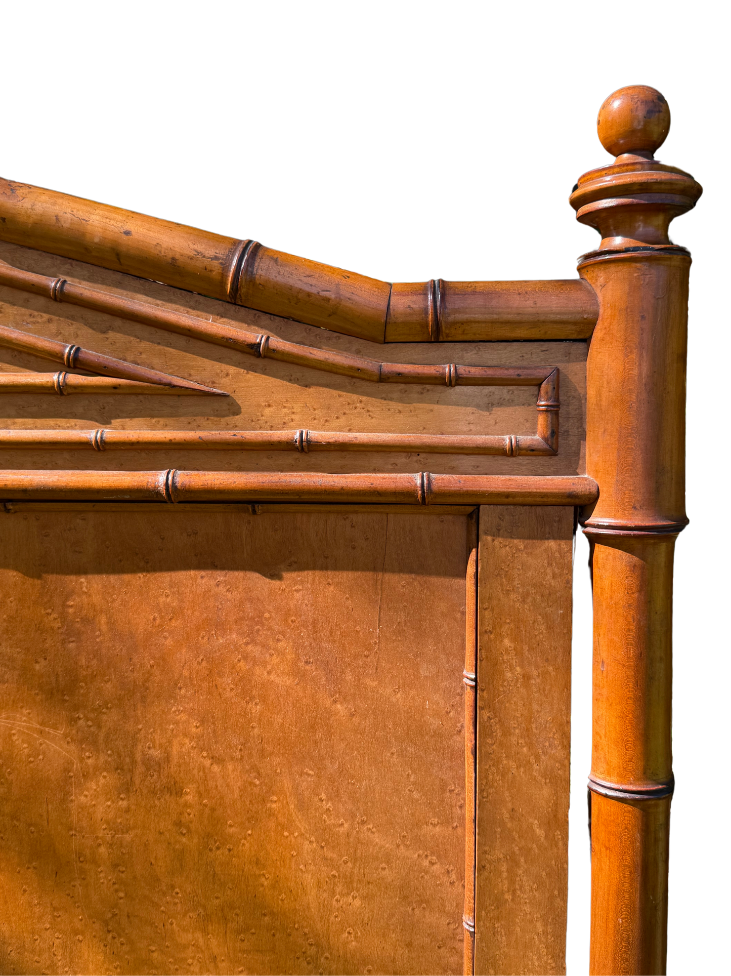 Antique French Faux Bamboo Birds Eye Maple Bed Frame
