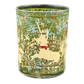Close-up of unicorn tumbler with floral background and gold fence, midcentury Marc Cora design