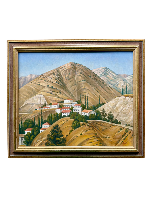 Cyprus Village Landscape – Oil on Canvas, Signed by Bazati