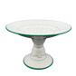 Side angle of Minton green-trimmed ceramic tazza with raised pedestal and molded lattice design