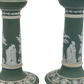Pair of Antique Wedgwood Sage Green Jasperware Candlesticks