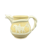 Side view of antique salt glaze jug with white sprigged rider and horse, made by Stephen Green Imperial Pottery, c. 1840–1865