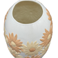 Top-down view of open floral ceramic vase with sculpted rim and interior detail.