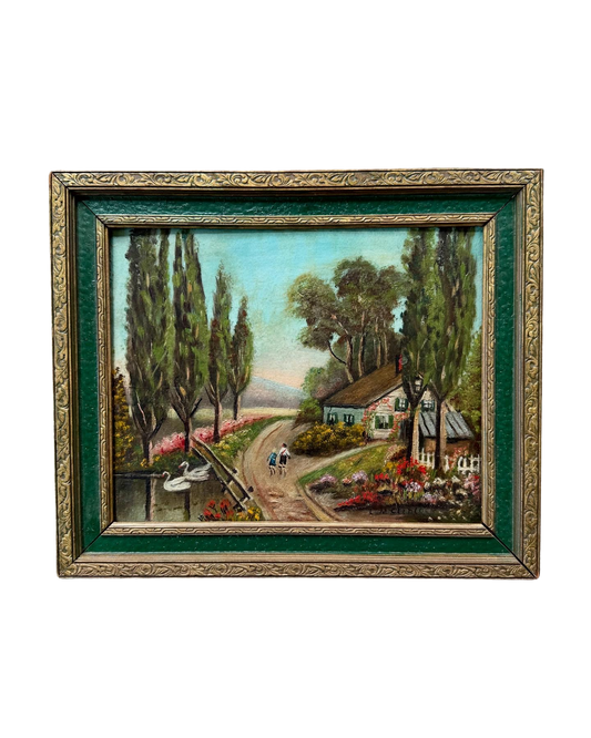 Lincoln Country Scene – 1930s Oil on Board