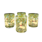 Set of four Marc Cora tumblers with 22K gold unicorn and enchanted forest scene inspired by medieval tapestry