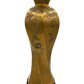 Angled rear view of gold Morris Greenspan lamp featuring soft floral painting and elegant Hollywood Regency shape