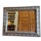 Large French-style Louis Philippe antique wall mirror with beveled glass and silver-leaf carved wood frame, 43x34 inches