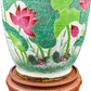 Hand-painted ducks and lotus on antique Qing dynasty porcelain vase or temple jar