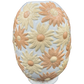 Back detail of white ceramic vase with embossed cream and apricot flowers, vintage style.