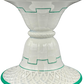 Close-up of antique Minton cake stand pedestal showing architectural molding and green line accents