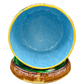 Interior of Victorian majolica cheese keeper showing bright blue glazed ceramic walls