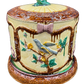 Victorian majolica cheese dome with bird, branch, and floral relief, glazed ceramic c. 1880s