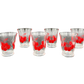 “Set of 6 vintage cherry juice glasses with red cherry print, 1940s–1960s retro glassware”