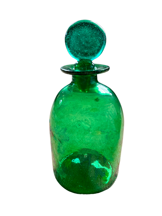 Hand-Blown European Green Glass Demijohn
