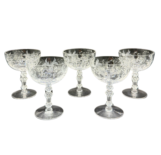 Vintage Etched Crystal Champagne Coupes – Set of 5